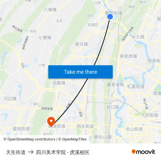 天生街道 to 四川美术学院 - 虎溪校区 map
