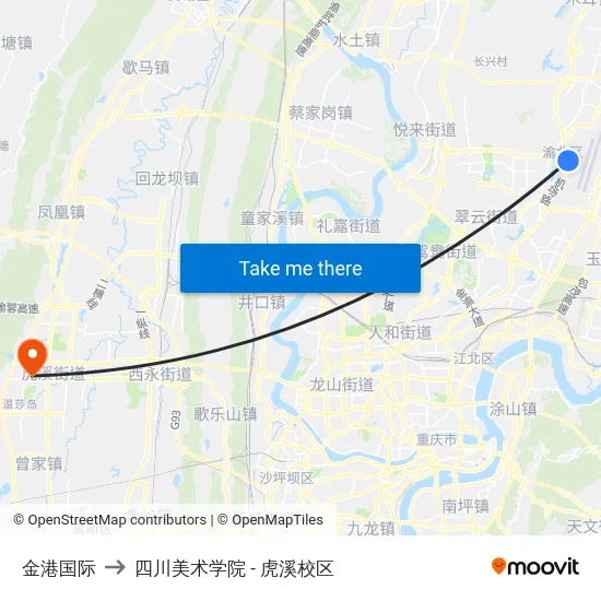 金港国际 to 四川美术学院 - 虎溪校区 map
