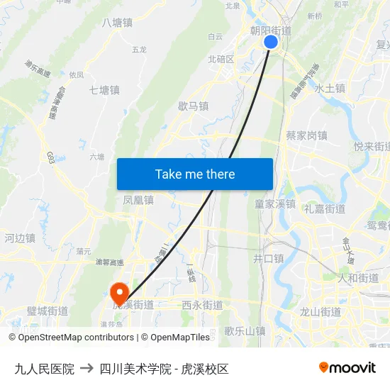 九人民医院 to 四川美术学院 - 虎溪校区 map