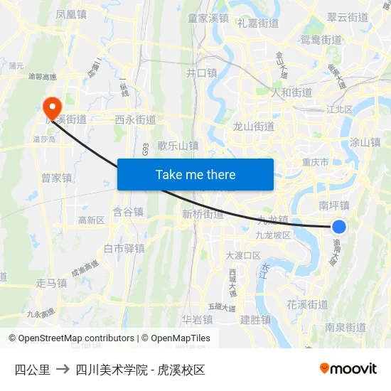 四公里 to 四川美术学院 - 虎溪校区 map