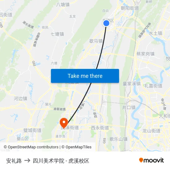 安礼路 to 四川美术学院 - 虎溪校区 map