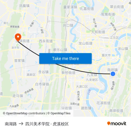 南湖路 to 四川美术学院 - 虎溪校区 map