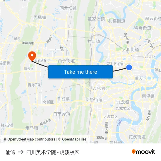 渝通 to 四川美术学院 - 虎溪校区 map