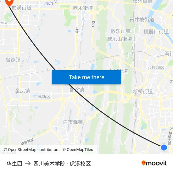 华生园 to 四川美术学院 - 虎溪校区 map
