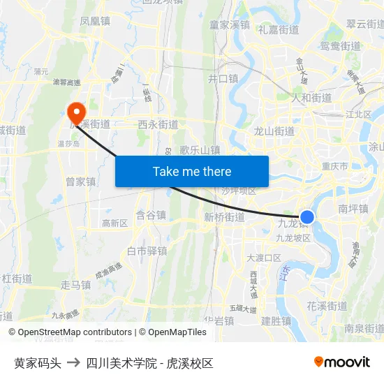 黄家码头 to 四川美术学院 - 虎溪校区 map