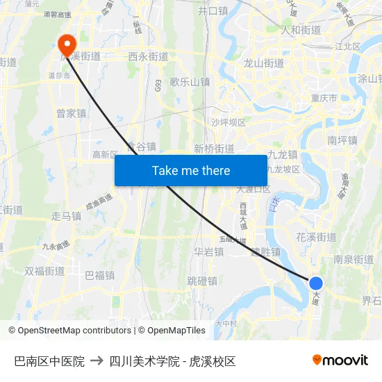 巴南区中医院 to 四川美术学院 - 虎溪校区 map