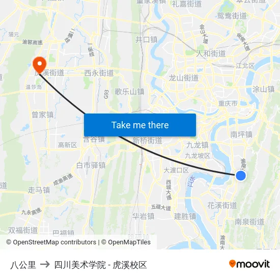 八公里 to 四川美术学院 - 虎溪校区 map