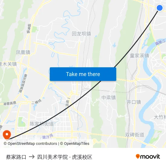 蔡家路口 to 四川美术学院 - 虎溪校区 map