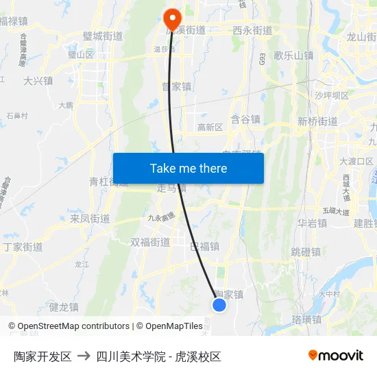 陶家开发区 to 四川美术学院 - 虎溪校区 map