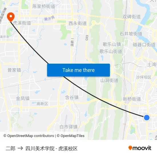 二郎 to 四川美术学院 - 虎溪校区 map