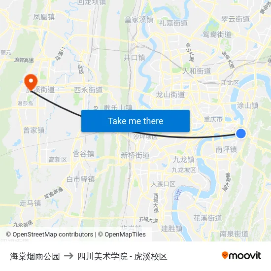 海棠烟雨公园 to 四川美术学院 - 虎溪校区 map