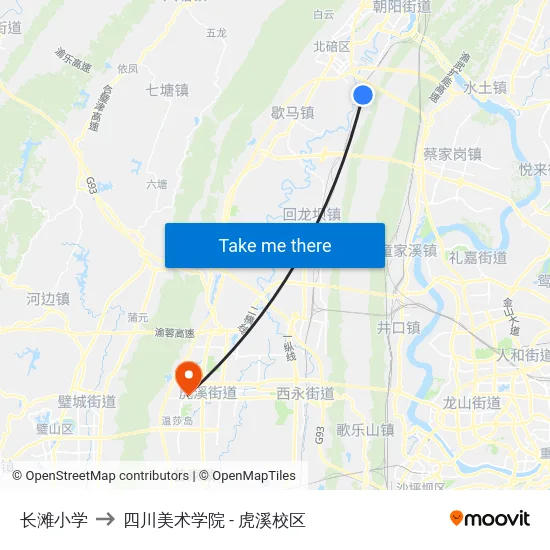 长滩小学 to 四川美术学院 - 虎溪校区 map