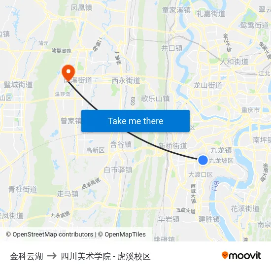 金科云湖 to 四川美术学院 - 虎溪校区 map