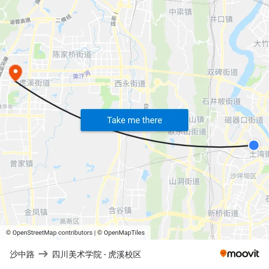 沙中路 to 四川美术学院 - 虎溪校区 map