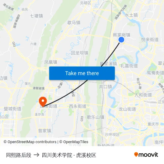 同熙路后段 to 四川美术学院 - 虎溪校区 map