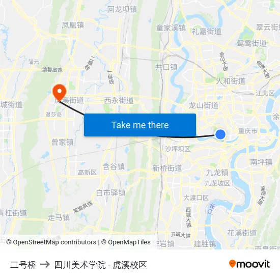 二号桥 to 四川美术学院 - 虎溪校区 map