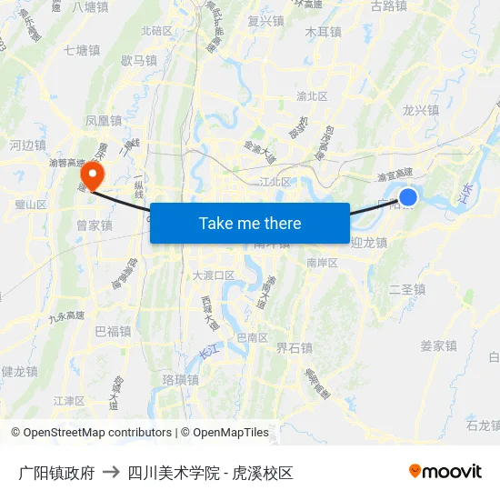 广阳镇政府 to 四川美术学院 - 虎溪校区 map