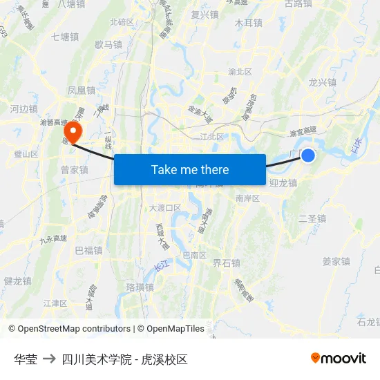 华莹 to 四川美术学院 - 虎溪校区 map