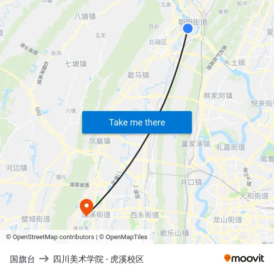 国旗台 to 四川美术学院 - 虎溪校区 map
