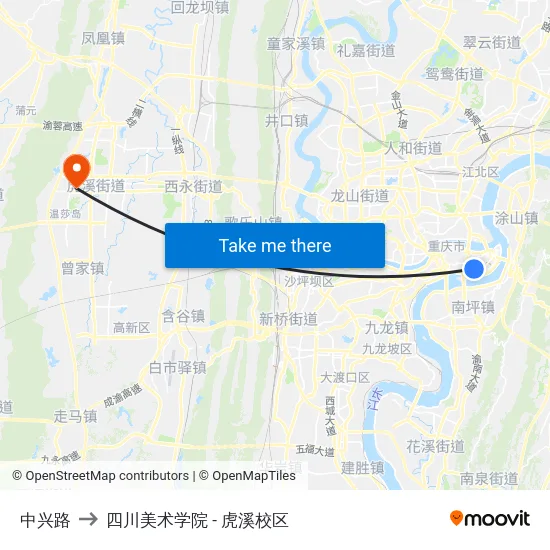 中兴路 to 四川美术学院 - 虎溪校区 map