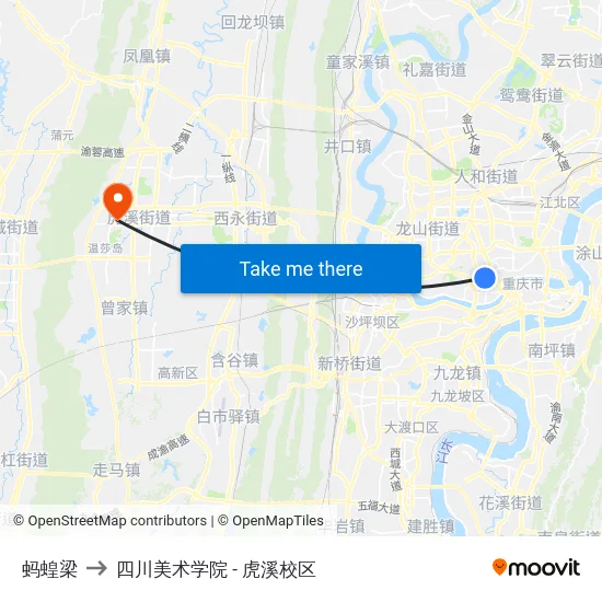 蚂蝗梁 to 四川美术学院 - 虎溪校区 map