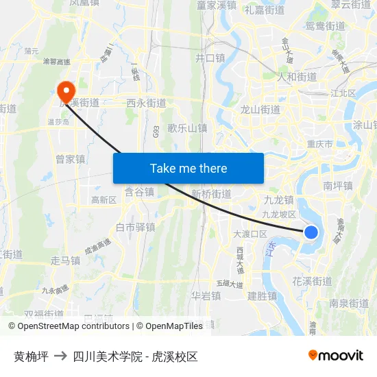 黄桷坪 to 四川美术学院 - 虎溪校区 map