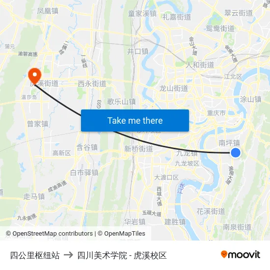 四公里枢纽站 to 四川美术学院 - 虎溪校区 map