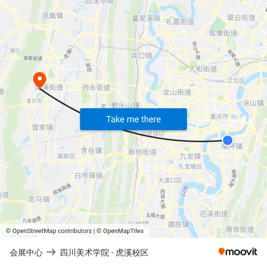 会展中心 to 四川美术学院 - 虎溪校区 map