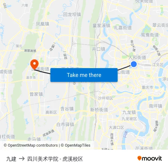 九建 to 四川美术学院 - 虎溪校区 map