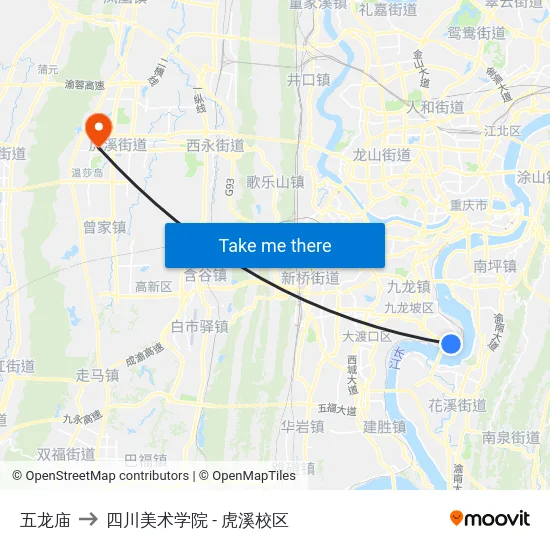 五龙庙 to 四川美术学院 - 虎溪校区 map
