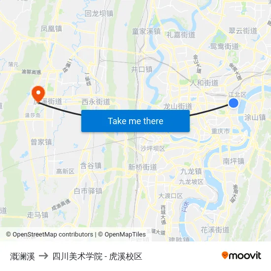溉澜溪 to 四川美术学院 - 虎溪校区 map