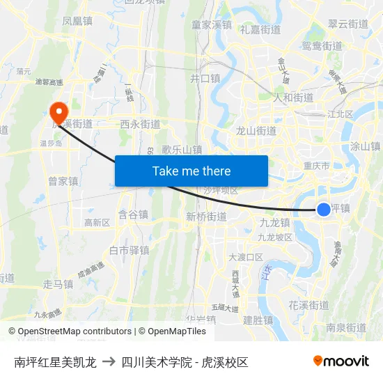 南坪红星美凯龙 to 四川美术学院 - 虎溪校区 map