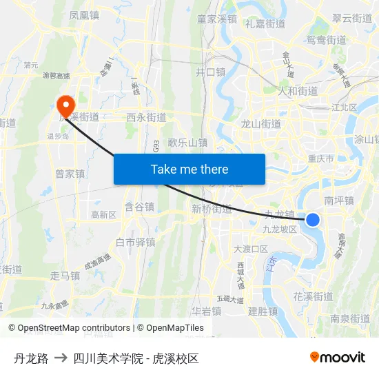 丹龙路 to 四川美术学院 - 虎溪校区 map