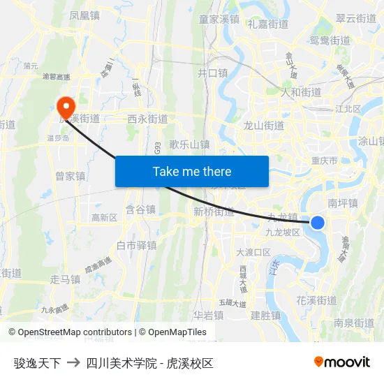 骏逸天下 to 四川美术学院 - 虎溪校区 map