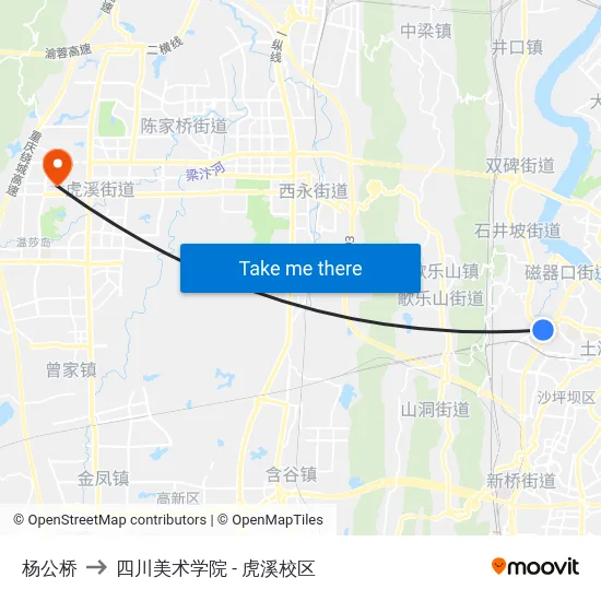 杨公桥 to 四川美术学院 - 虎溪校区 map