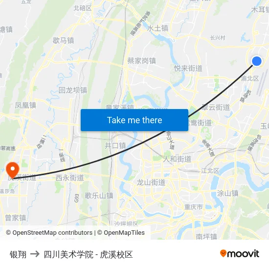 银翔 to 四川美术学院 - 虎溪校区 map