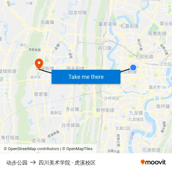 动步公园 to 四川美术学院 - 虎溪校区 map