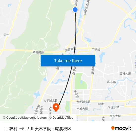 工农村 to 四川美术学院 - 虎溪校区 map