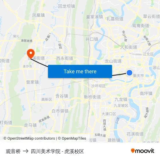 观音桥 to 四川美术学院 - 虎溪校区 map