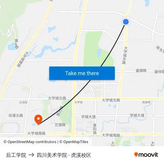 后工学院 to 四川美术学院 - 虎溪校区 map
