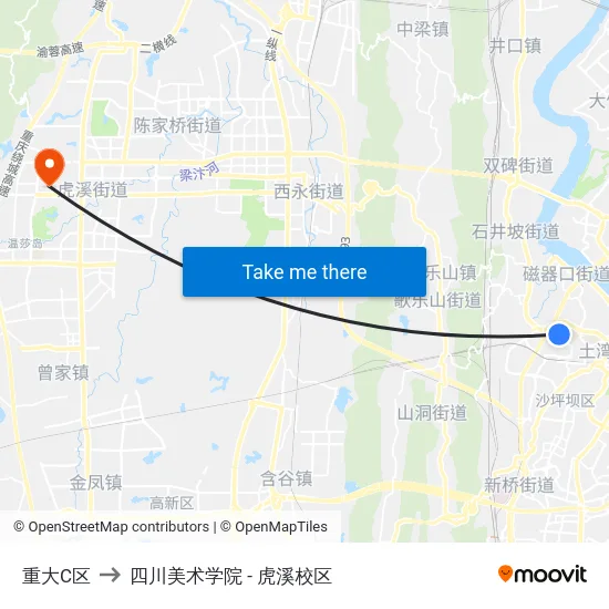 重大C区 to 四川美术学院 - 虎溪校区 map