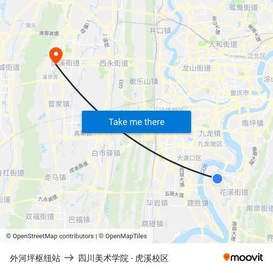 外河坪枢纽站 to 四川美术学院 - 虎溪校区 map