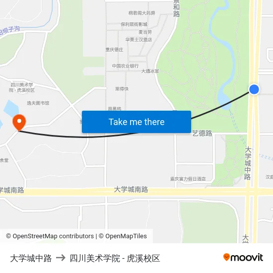 大学城中路 to 四川美术学院 - 虎溪校区 map