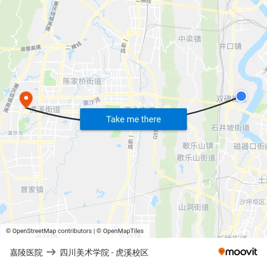 嘉陵医院 to 四川美术学院 - 虎溪校区 map