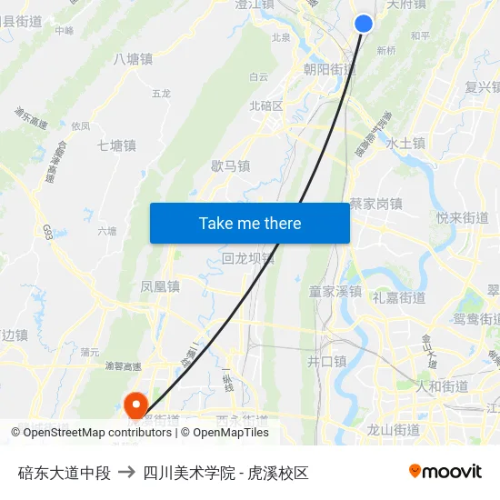 碚东大道中段 to 四川美术学院 - 虎溪校区 map