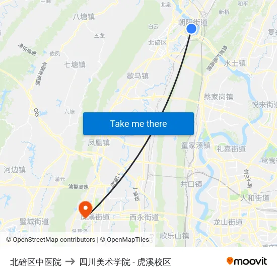 北碚区中医院 to 四川美术学院 - 虎溪校区 map