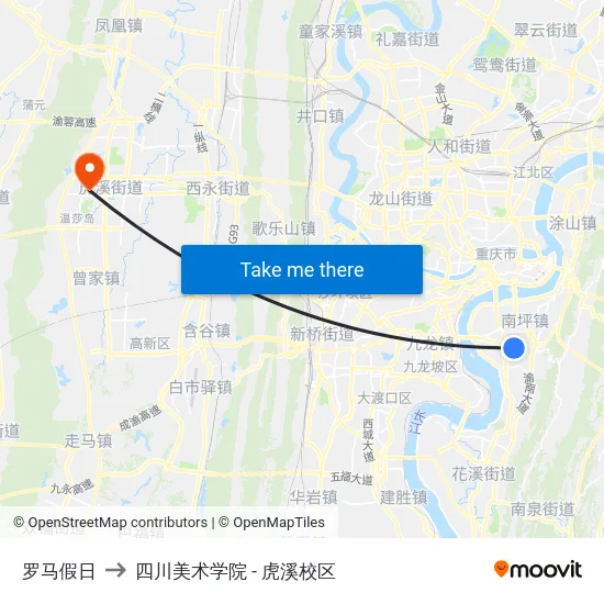 罗马假日 to 四川美术学院 - 虎溪校区 map