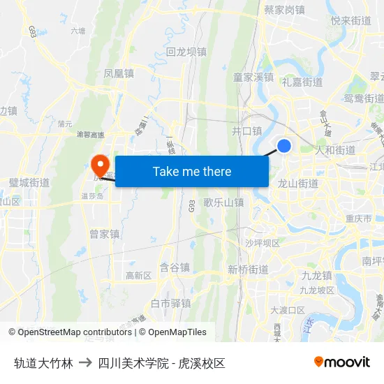 轨道大竹林 to 四川美术学院 - 虎溪校区 map