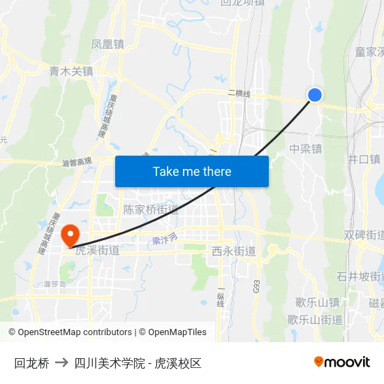 回龙桥 to 四川美术学院 - 虎溪校区 map