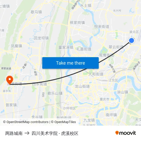 两路城南 to 四川美术学院 - 虎溪校区 map